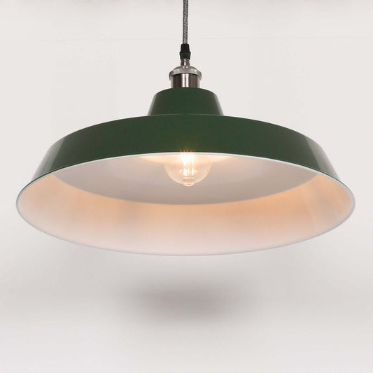 Factory Style British Green Enamel Painted 46cm Pendant Light