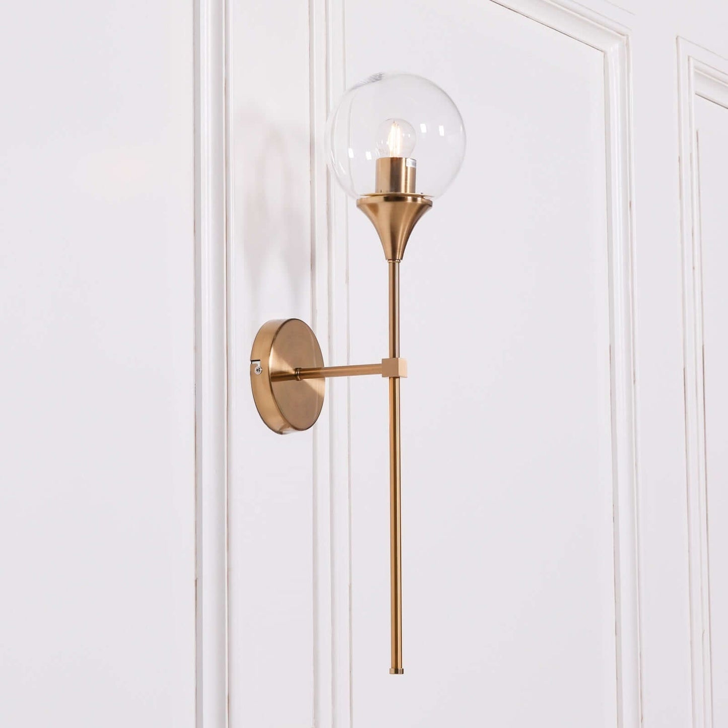 Gold Satin Finish Clear Glass Sconce Wall Light Art Deco