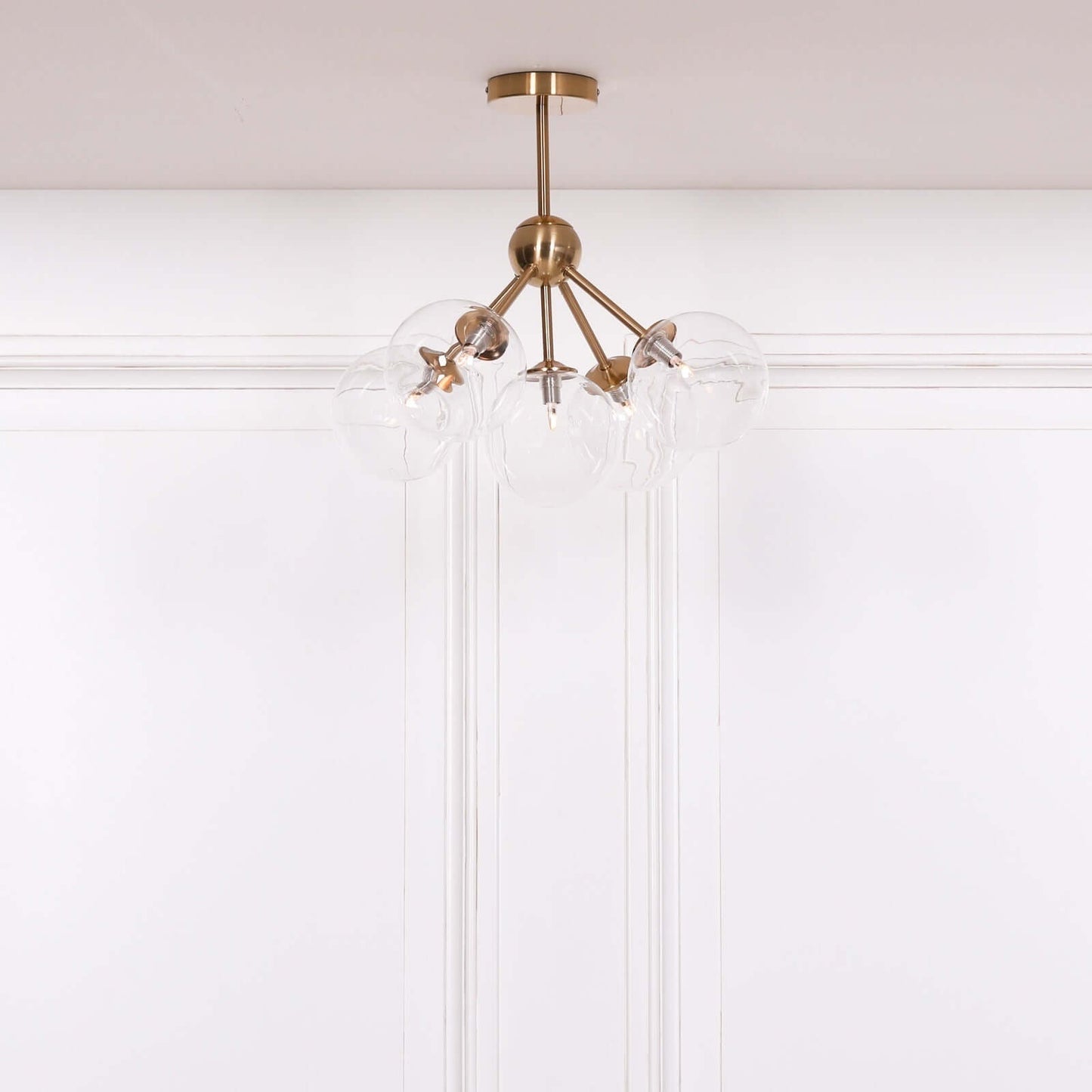 Gold Satin Deco 5 Arm Sputnik Glass Ball Ceiling Light
