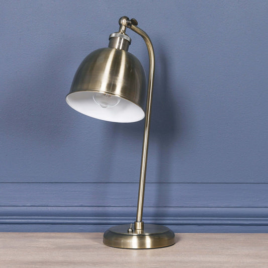 Industrial Satin Brass Table Lamp with Metal Shade