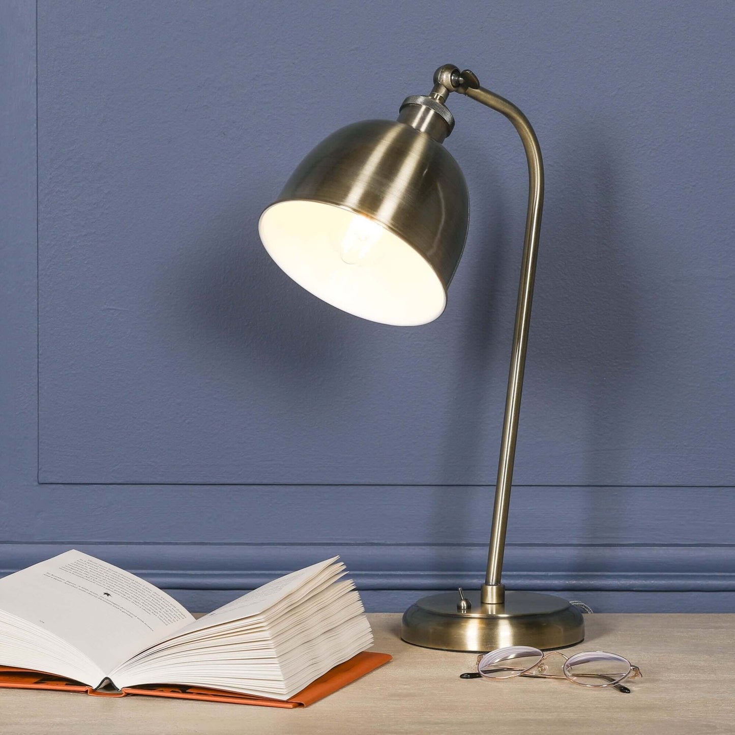Industrial Satin Brass Table Lamp with Metal Shade