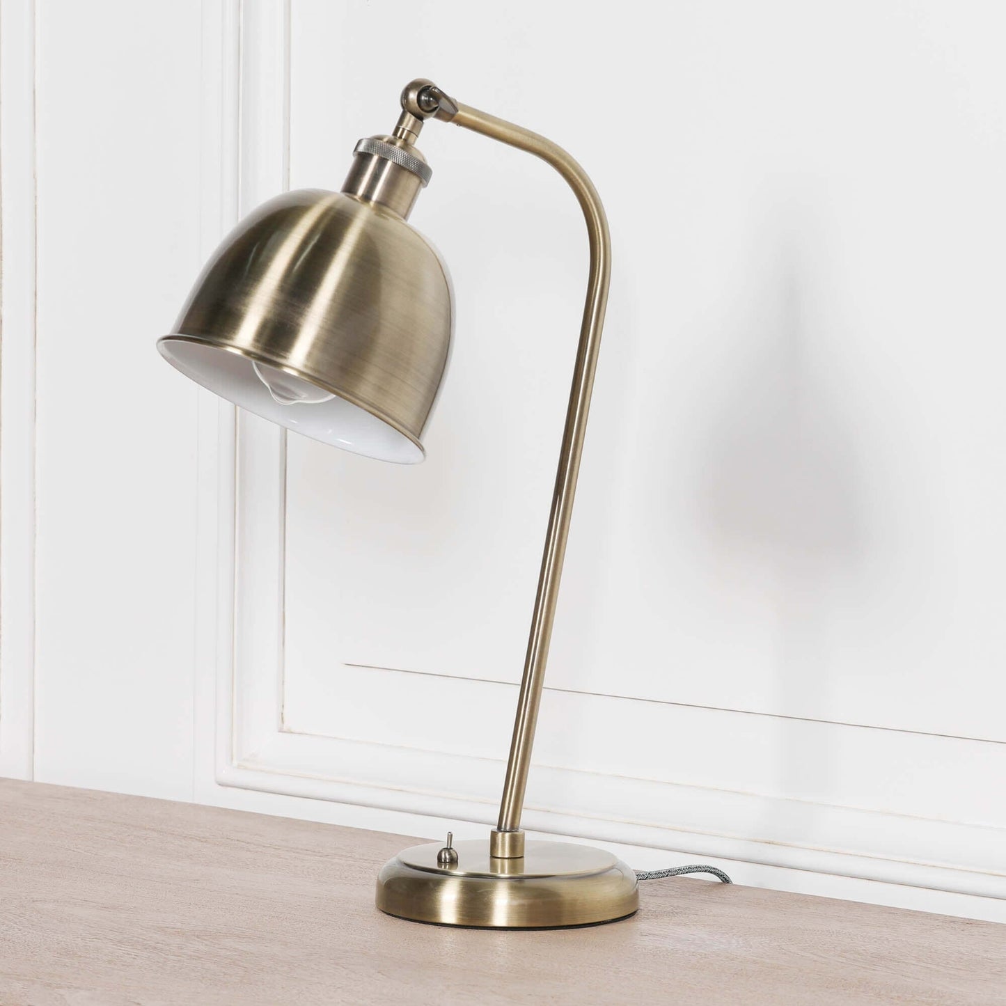 Industrial Satin Brass Table Lamp with Metal Shade