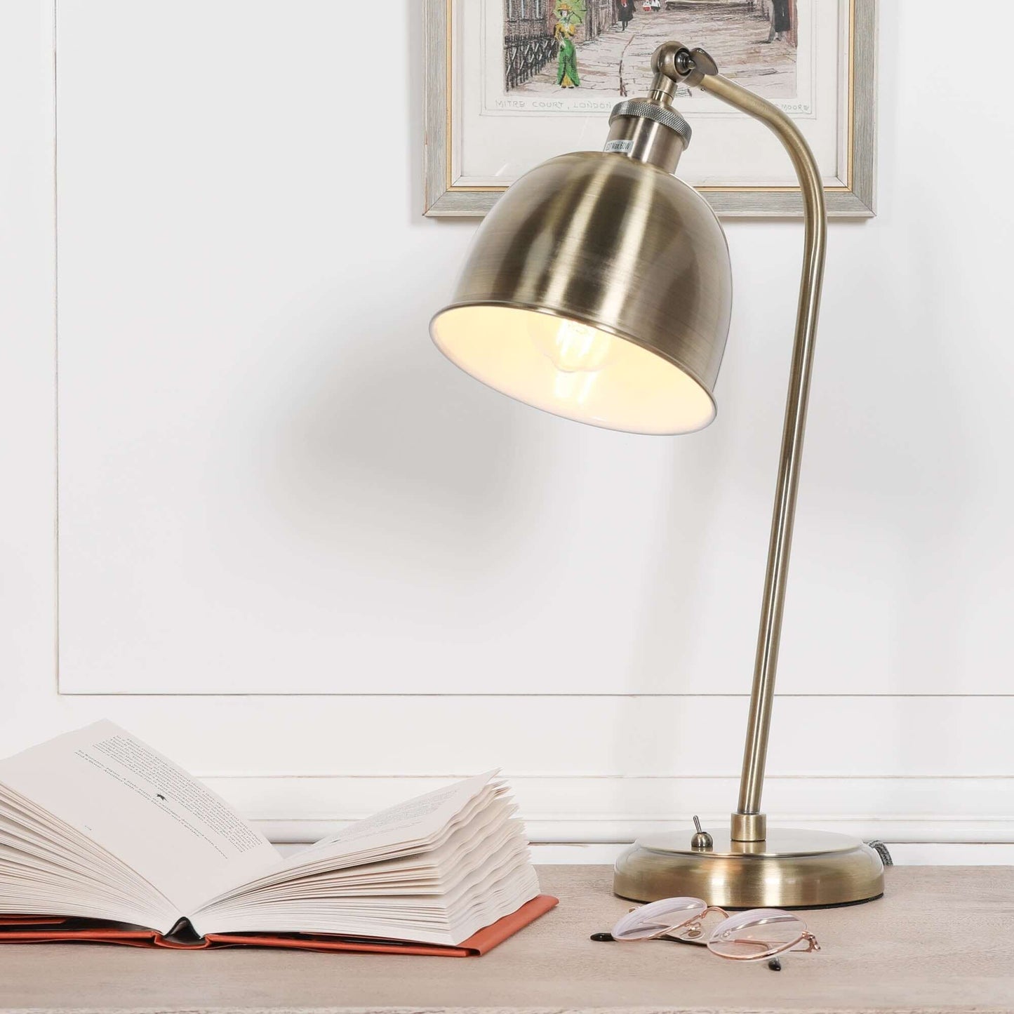 Industrial Satin Brass Table Lamp with Metal Shade