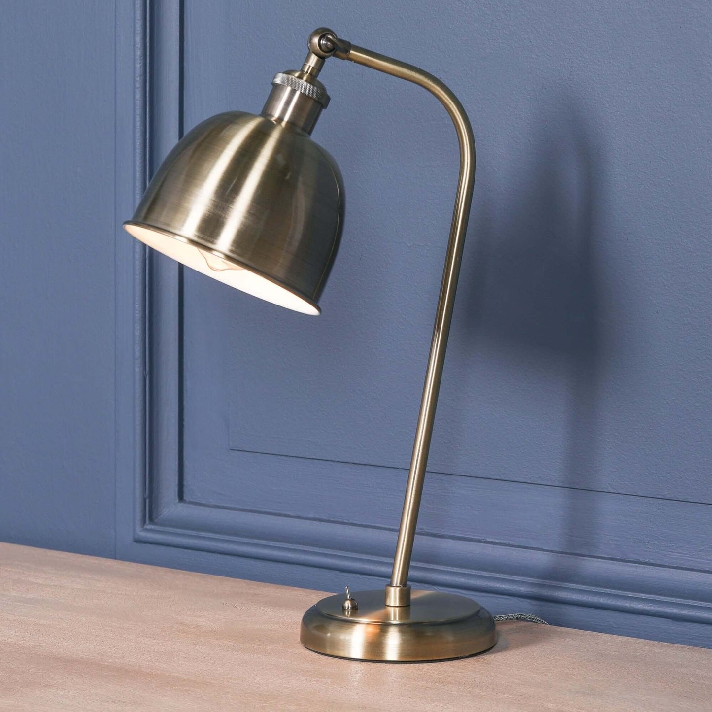 Industrial Satin Brass Table Lamp with Metal Shade