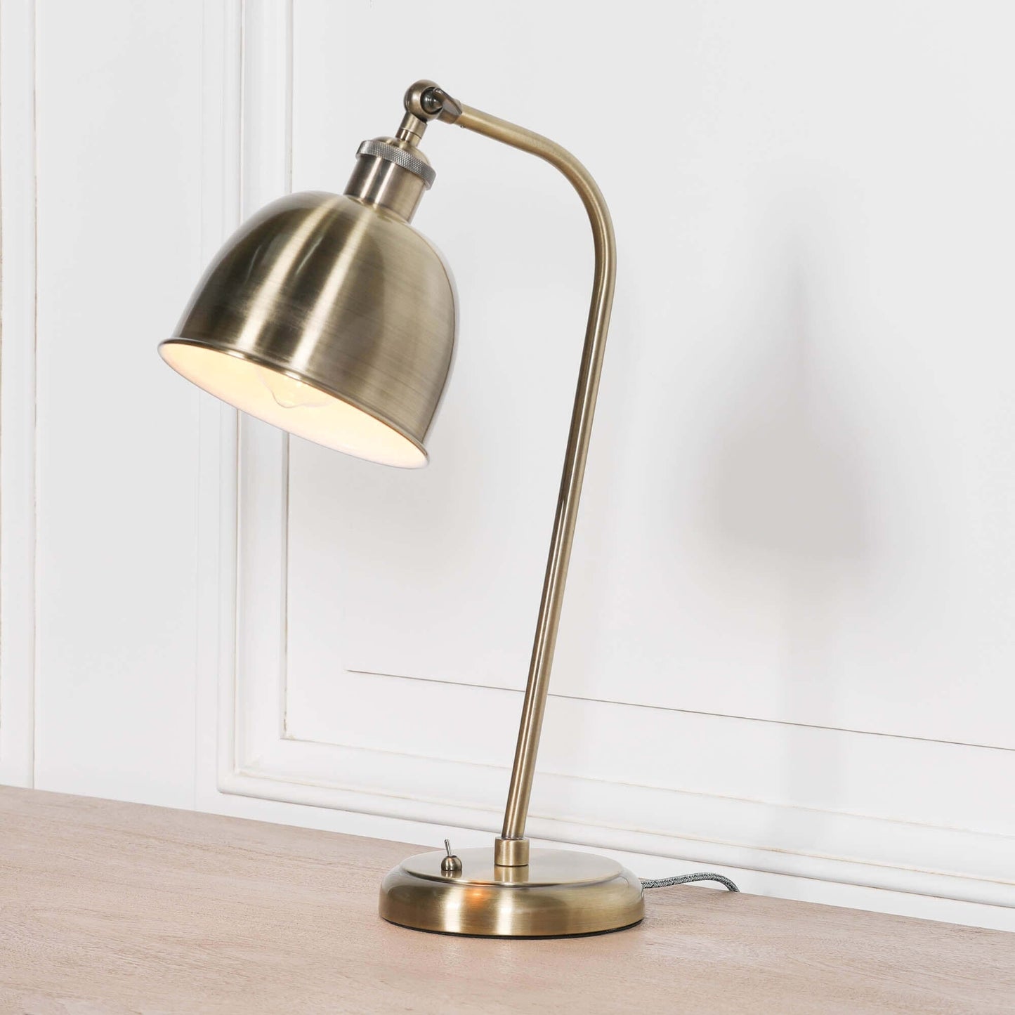 Industrial Satin Brass Table Lamp with Metal Shade