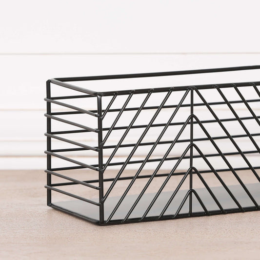 Black Painted Rectangular Metal Storage Basket