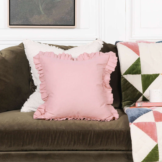 Wild Rose Pink Cotton Frill 45cm Cushion Cover