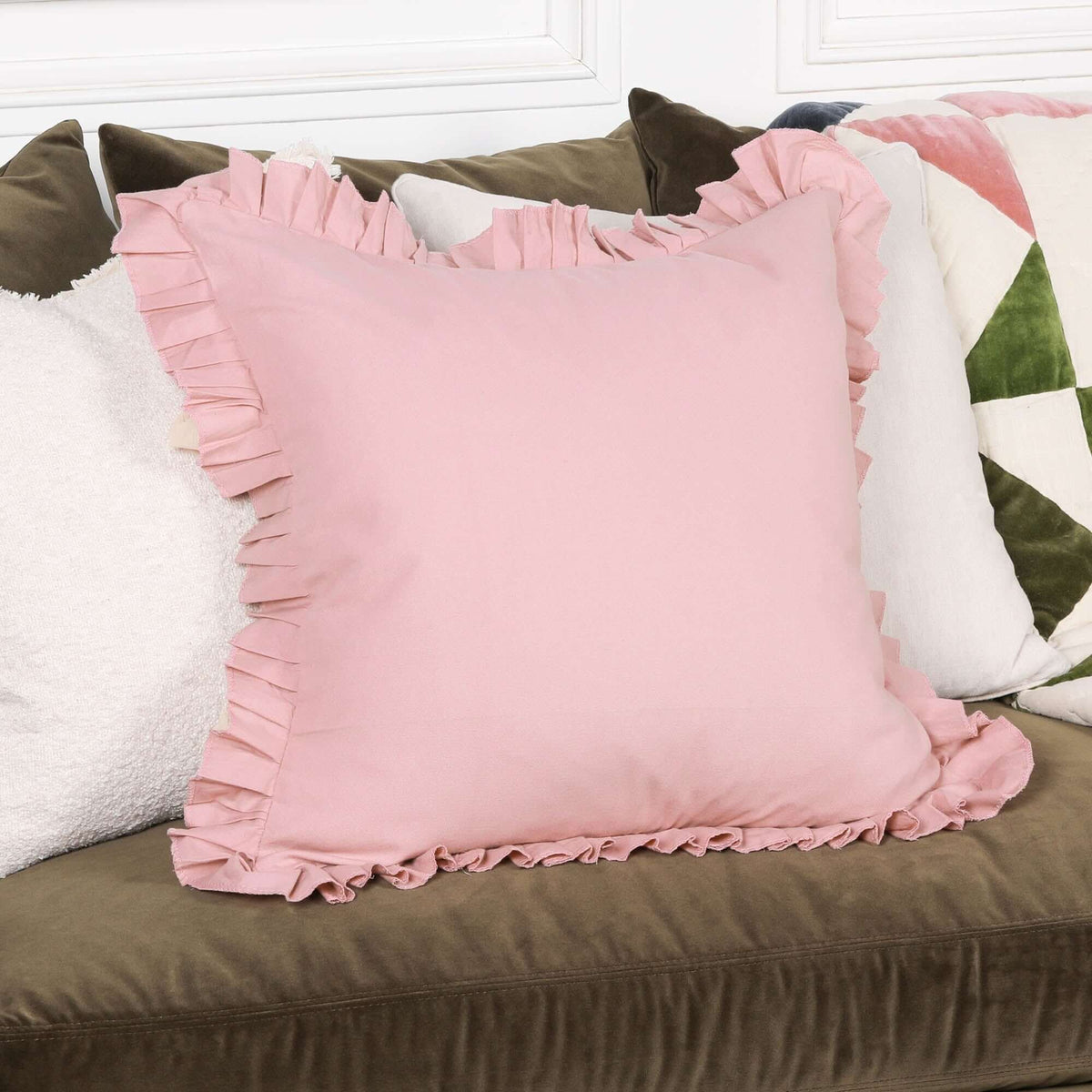 Wild Rose Pink Cotton Frill 55cm Cushion Cover