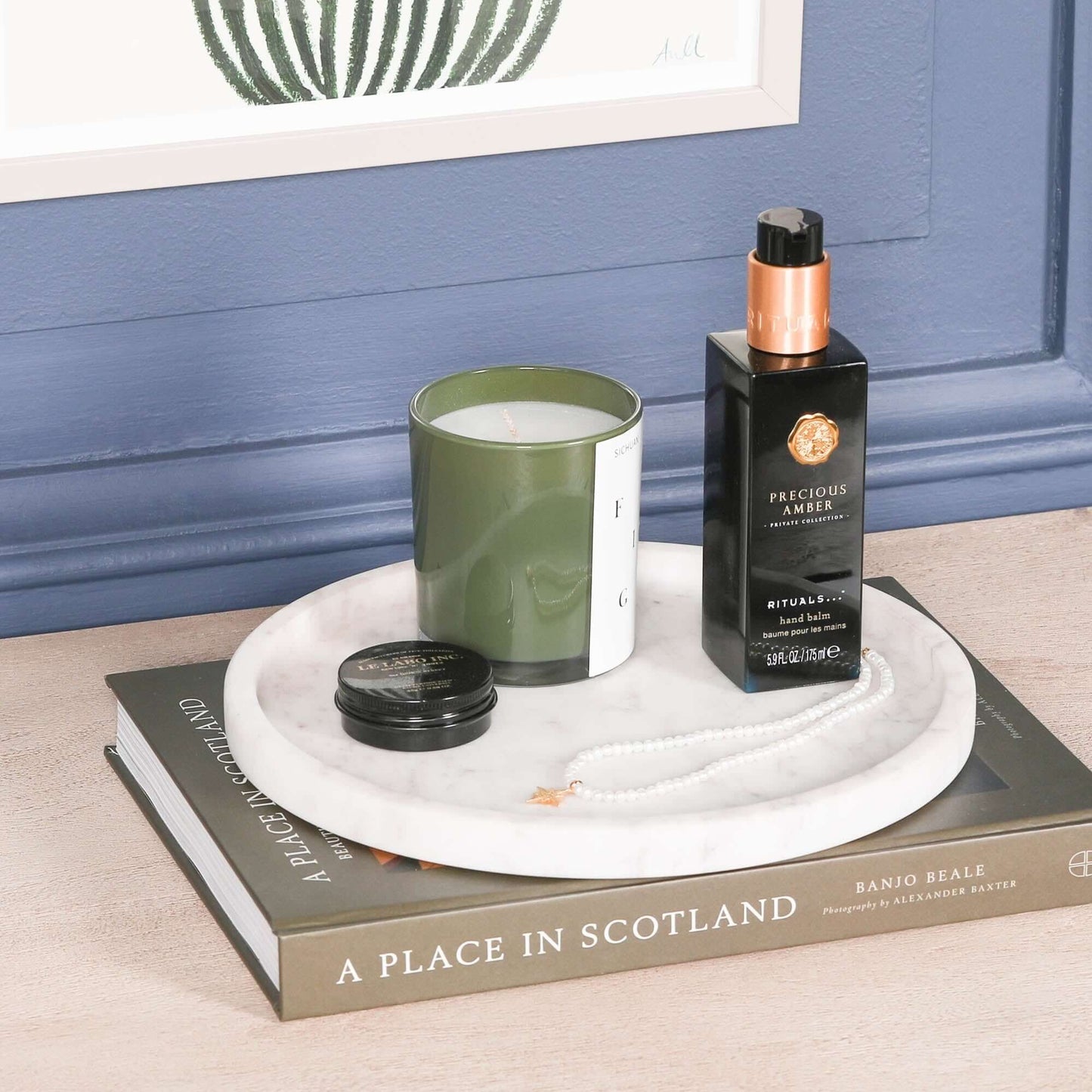 Round 25cm Natural Veined Marble Tray