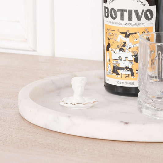 Round 30cm Natural Veined Marble Tray