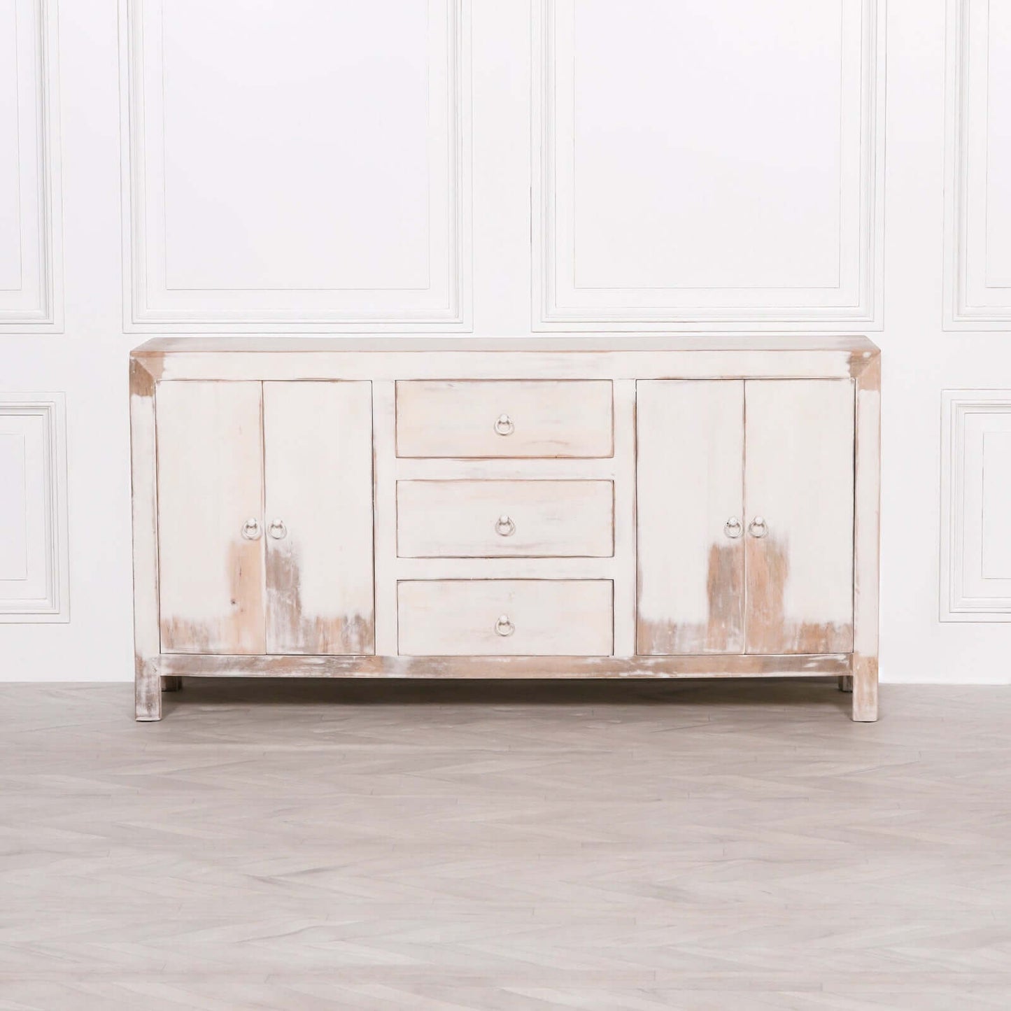 White Distressed Sideboard Mango Wood Oriental Style