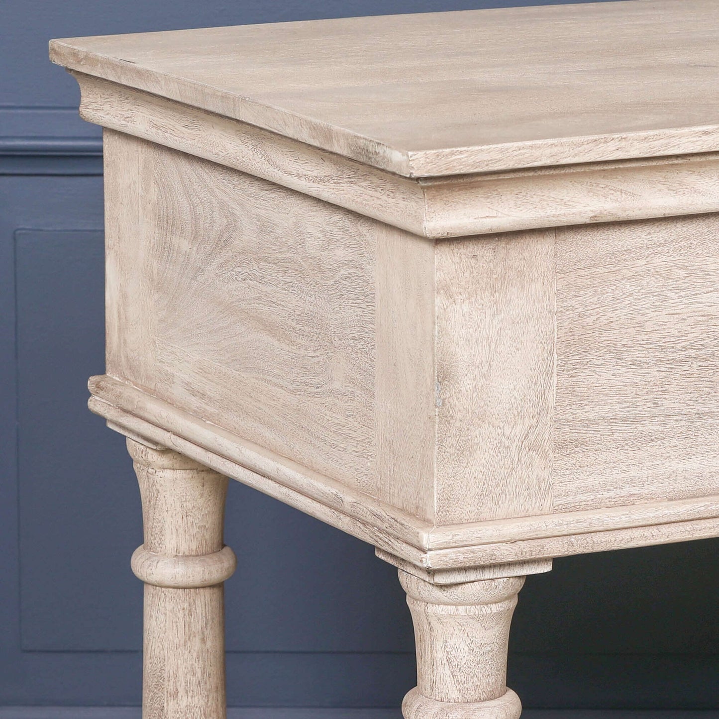 Acacia Wooden Console Table with Drawer, Shelf & Vintage Brass Handles
