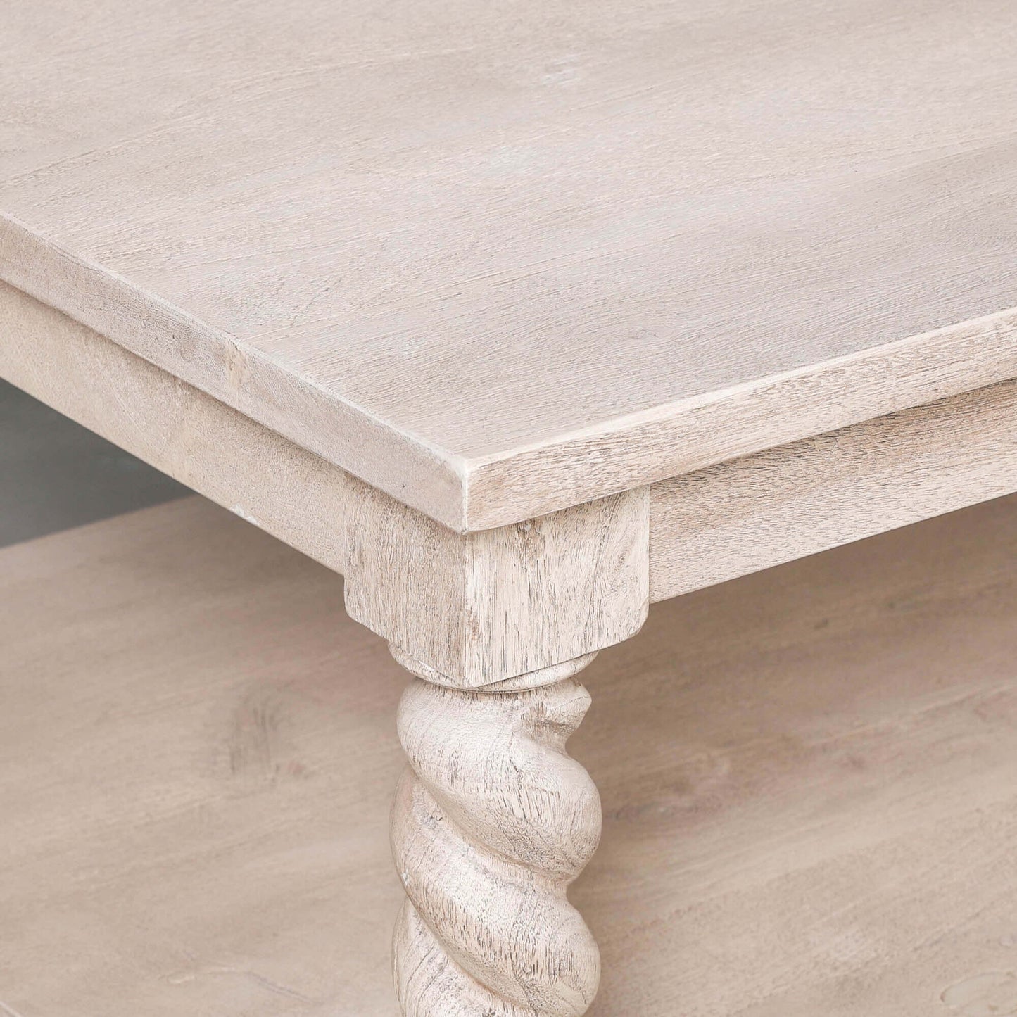 Acacia Wood Coffee Table with Twirl Carved Column Legs