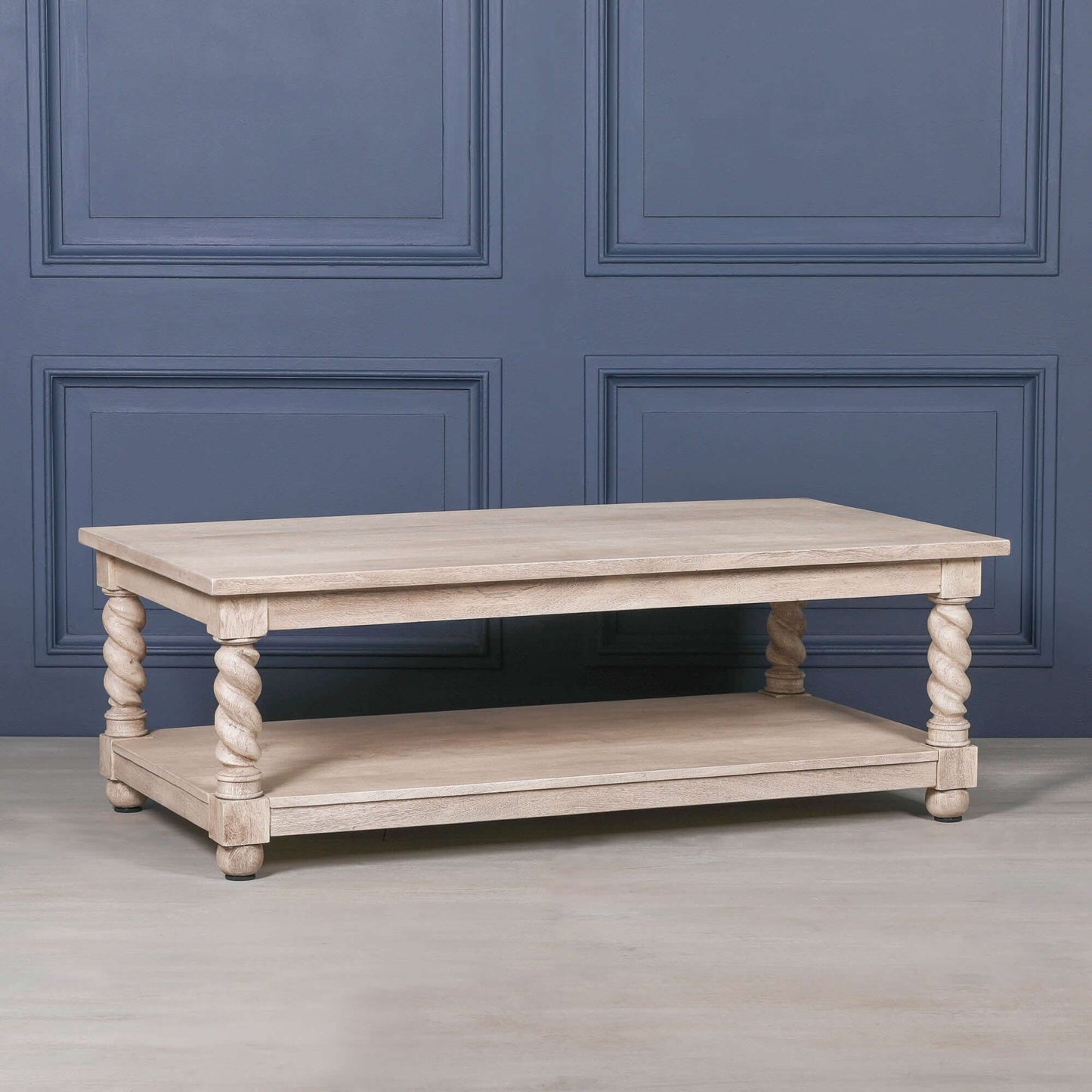 Acacia Wood Coffee Table with Twirl Carved Column Legs