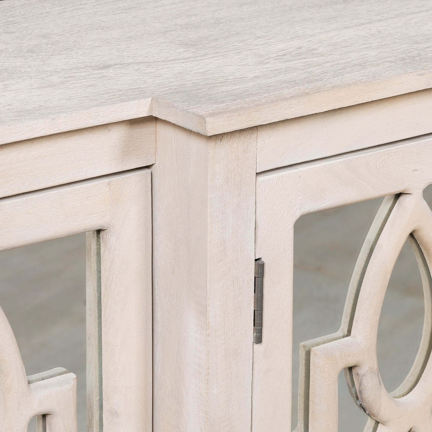 Rustic Blanche Wooden 4 Door Mirrored Sideboard with Brass Handles