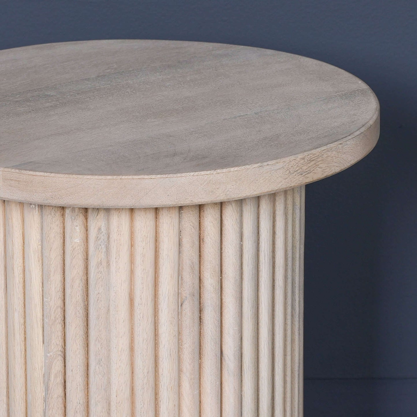 Handcrafted Ribbed Round Mango Wood Ribbed Side Table