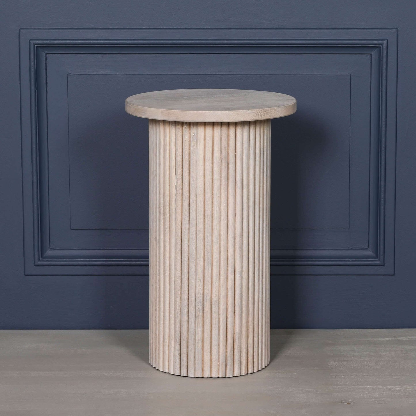 Handcrafted Ribbed Round Mango Wood Ribbed Side Table