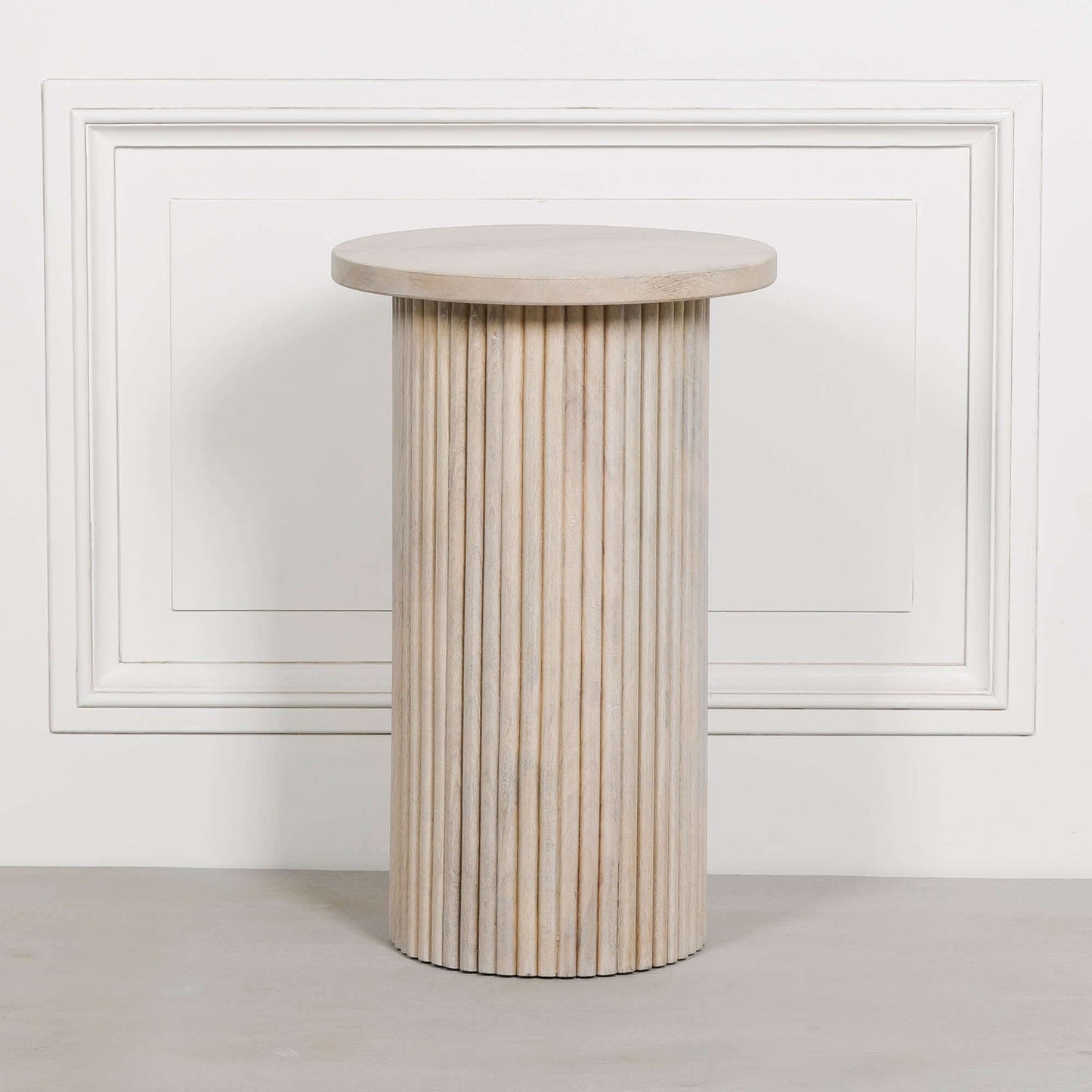 Handcrafted Ribbed Round Mango Wood Ribbed Side Table