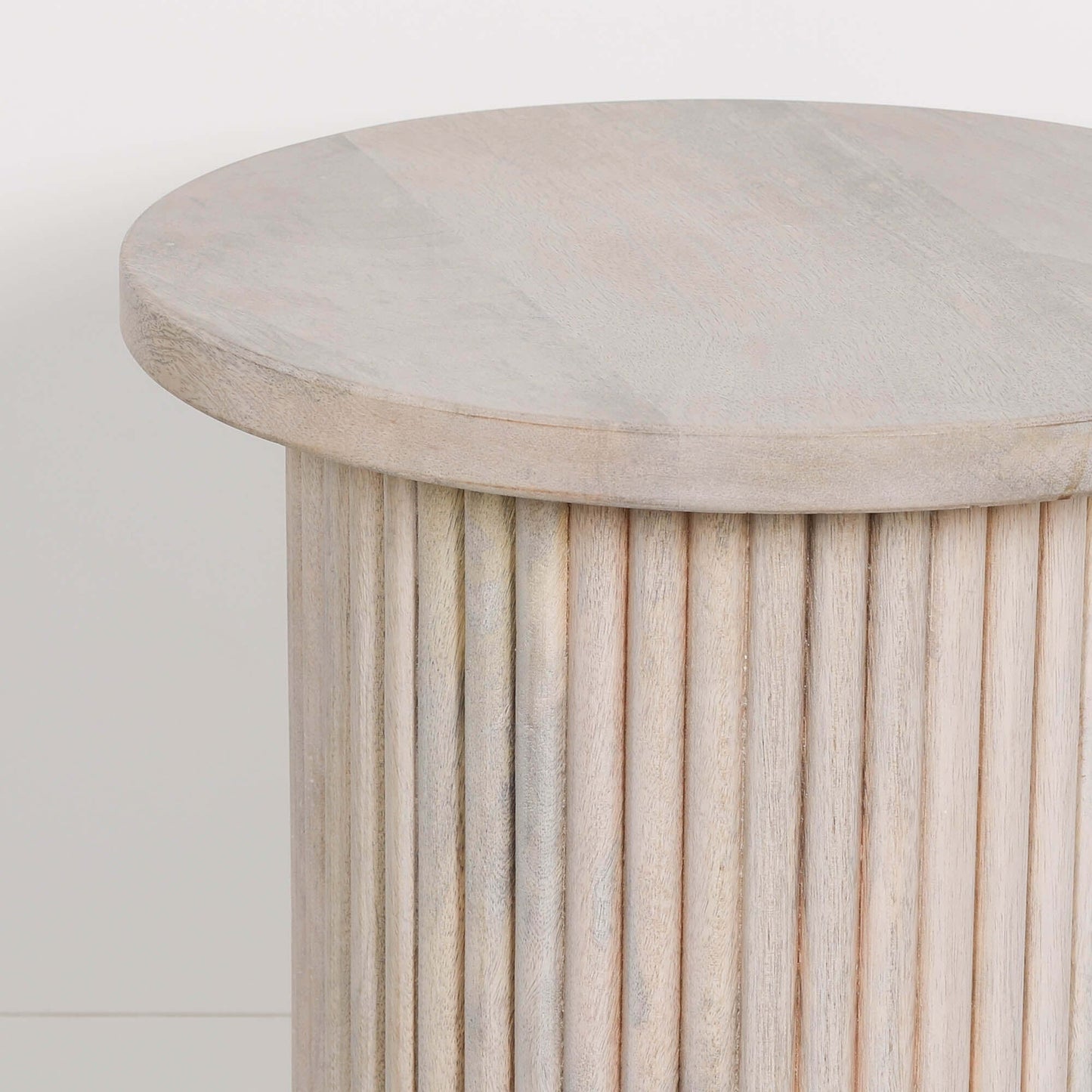 Handcrafted Ribbed Round Mango Wood Ribbed Side Table