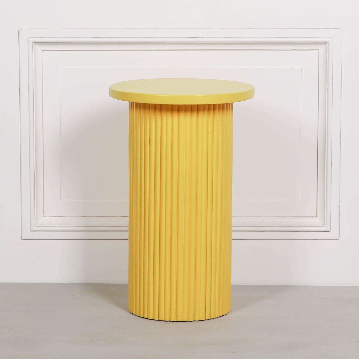 Yellow Mango Wood Ribbed Side Occasional Table