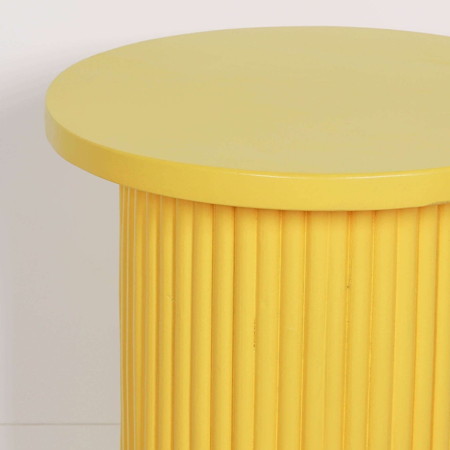 Yellow Mango Wood Ribbed Side Occasional Table