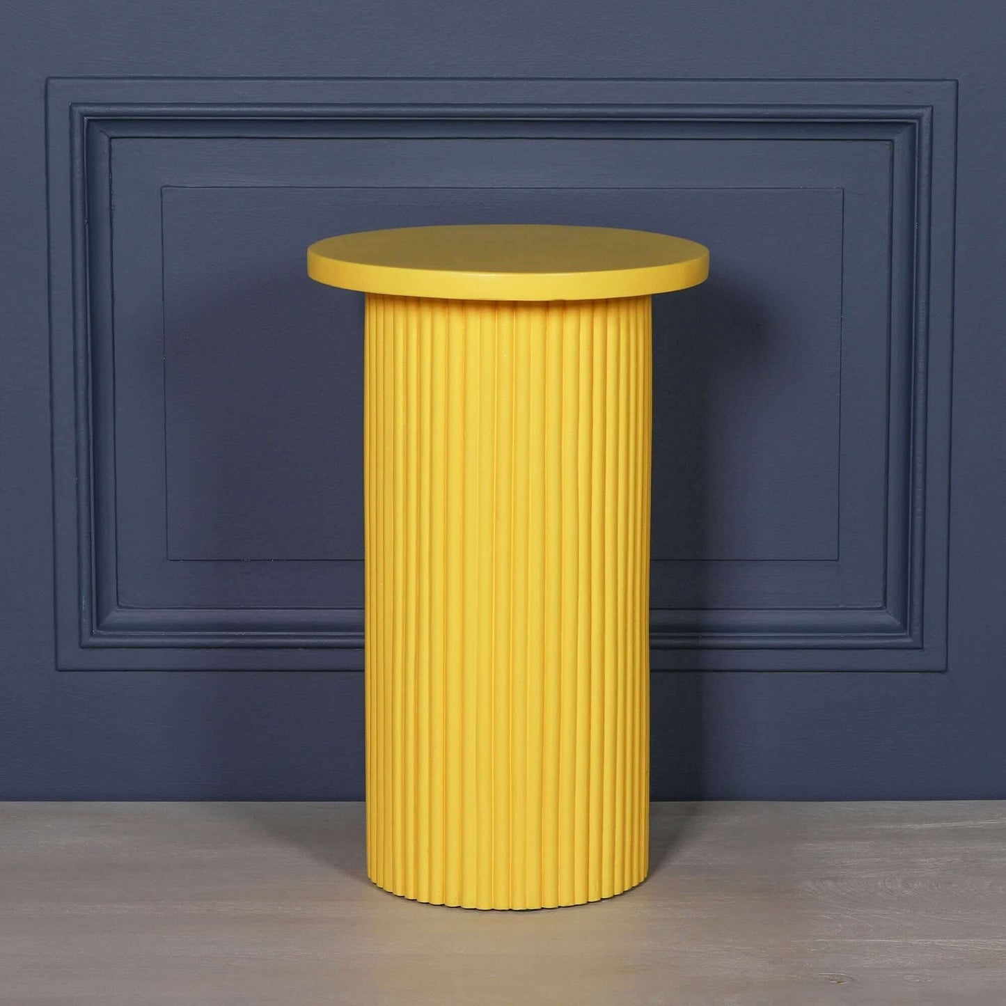 Yellow Mango Wood Ribbed Side Occasional Table
