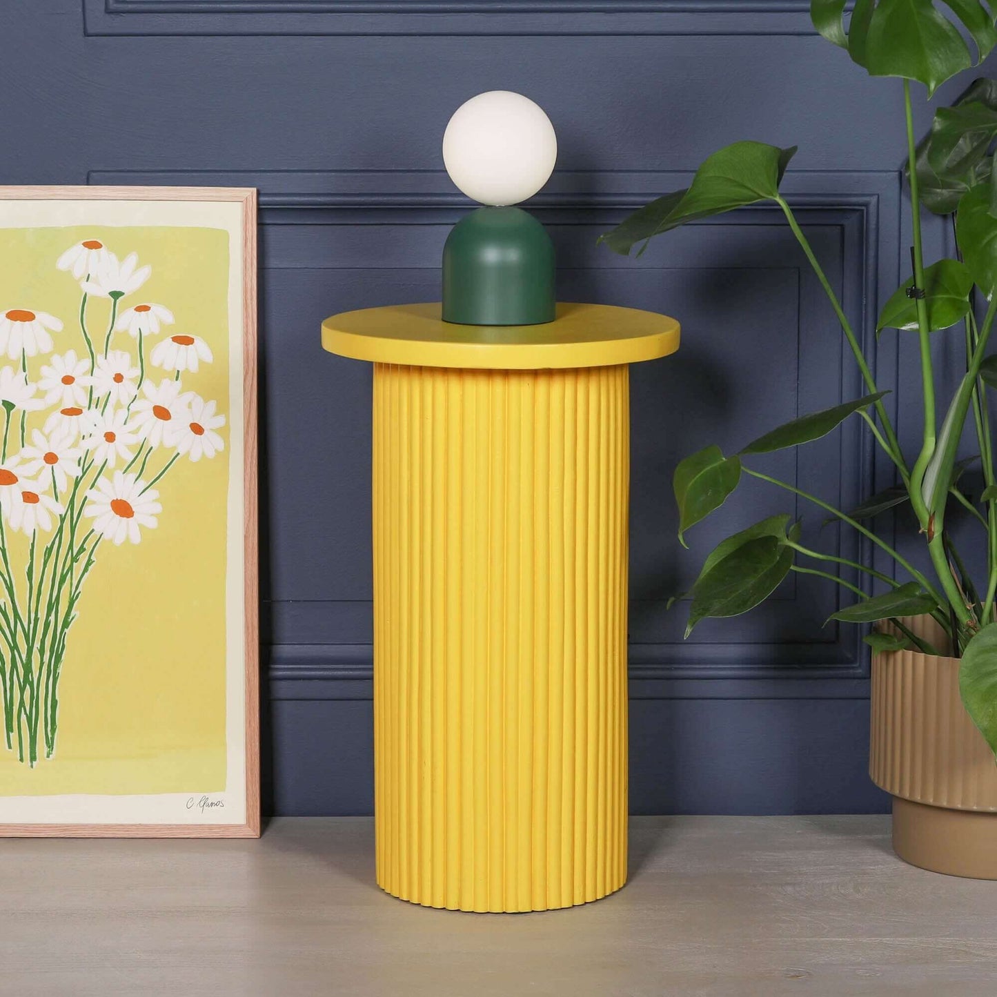 Yellow Mango Wood Ribbed Side Occasional Table