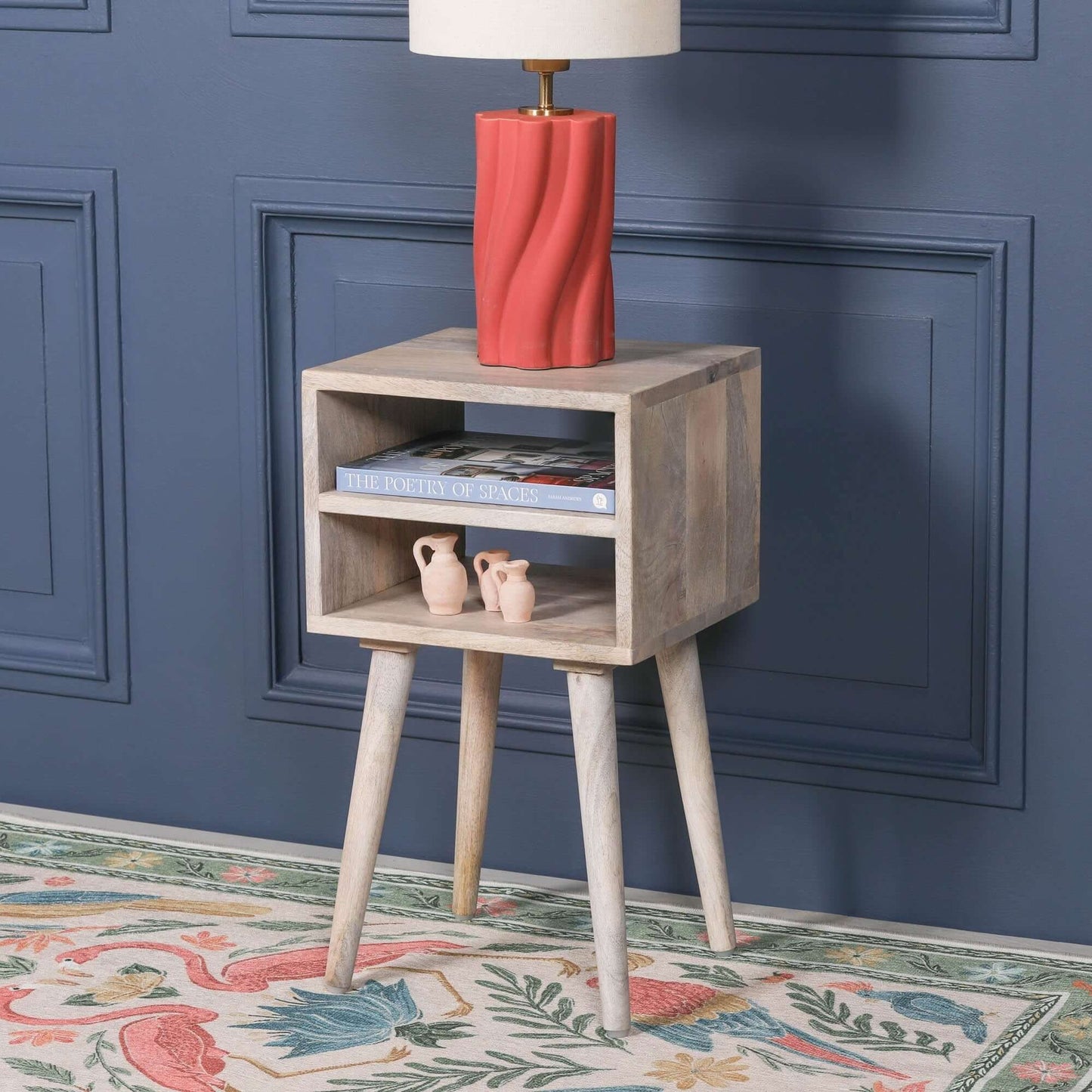 Mango Wood Blanchie Washed Bedside Table with Storage Shelf