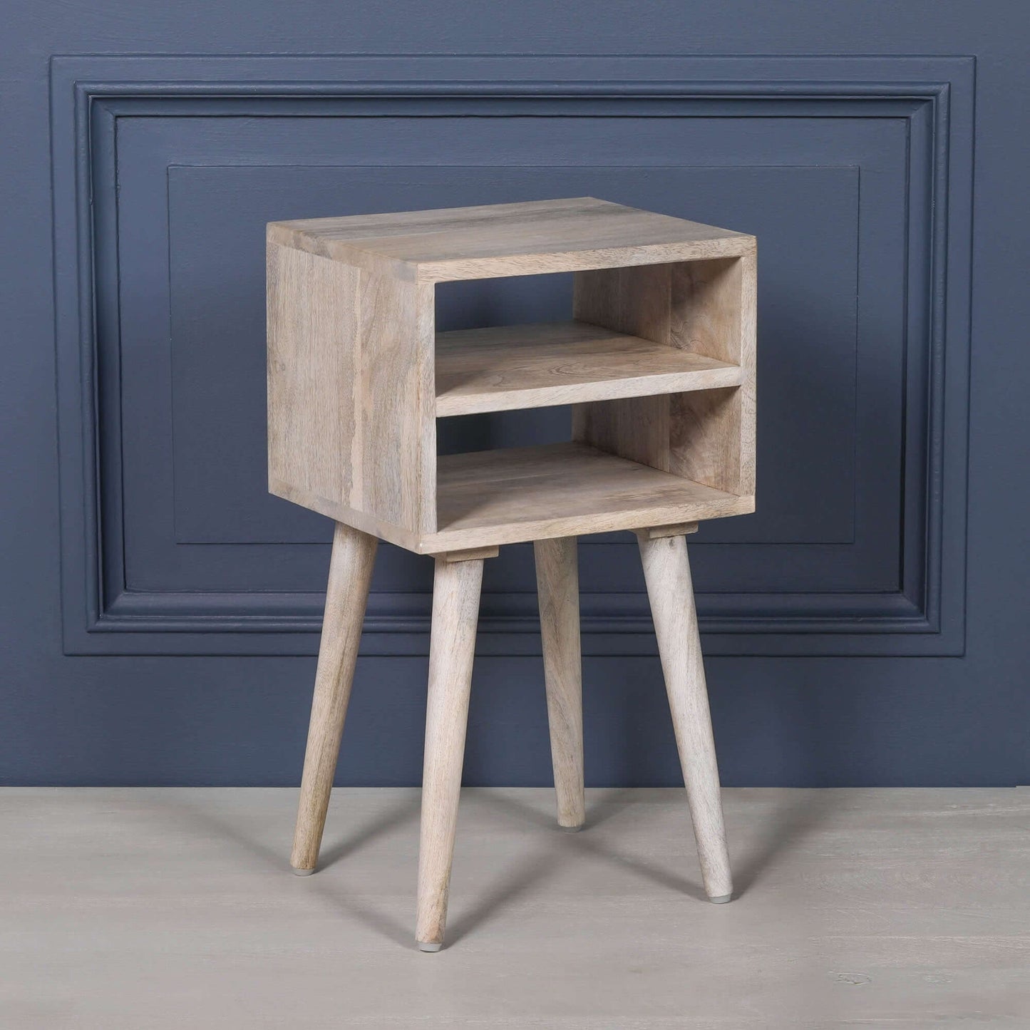Mango Wood Blanchie Washed Bedside Table with Storage Shelf