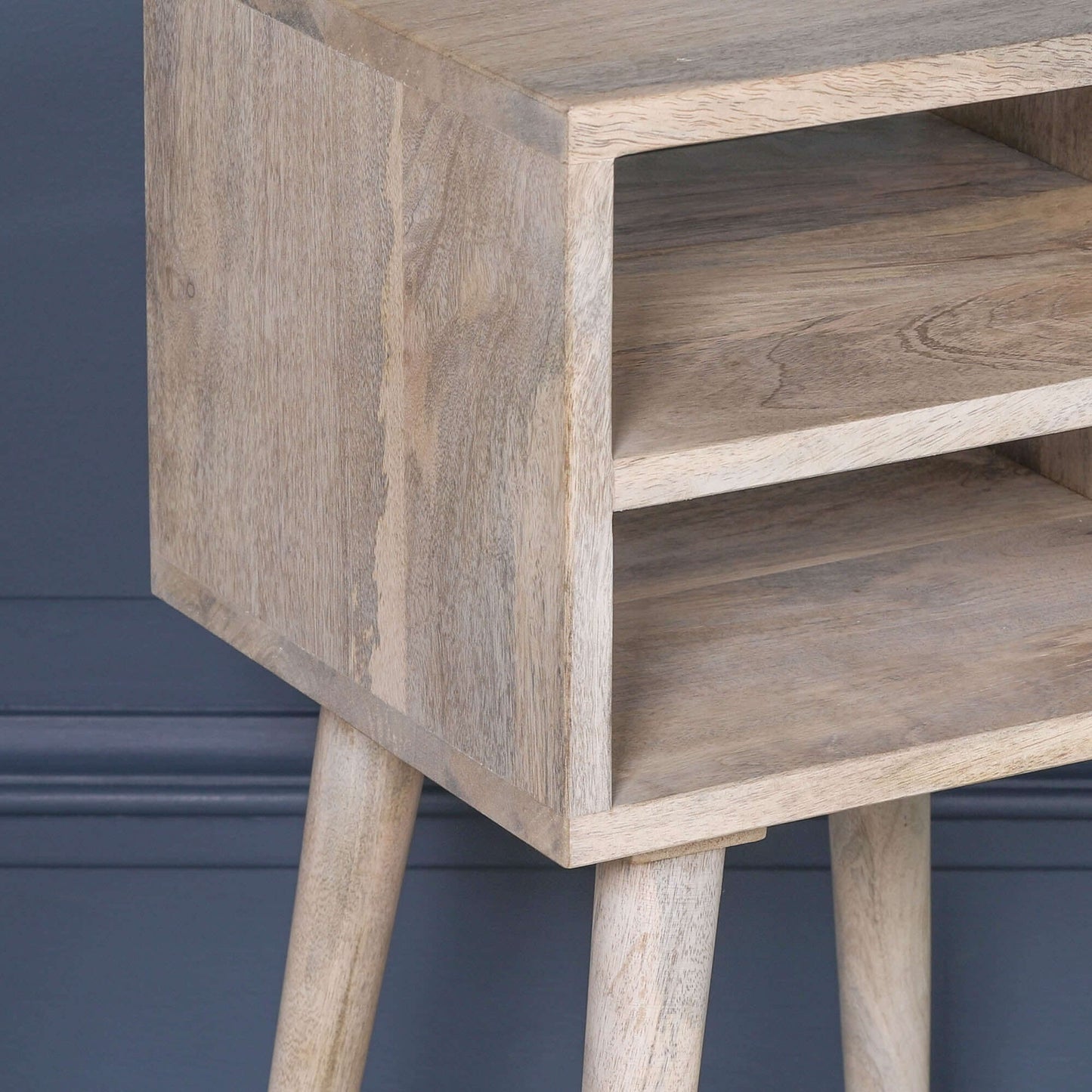Mango Wood Blanchie Washed Bedside Table with Storage Shelf