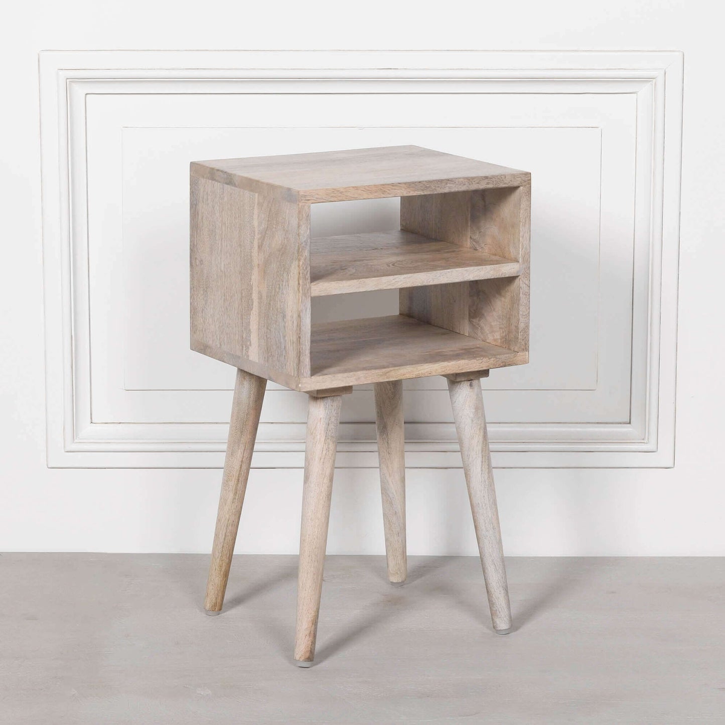 Mango Wood Blanchie Washed Bedside Table with Storage Shelf