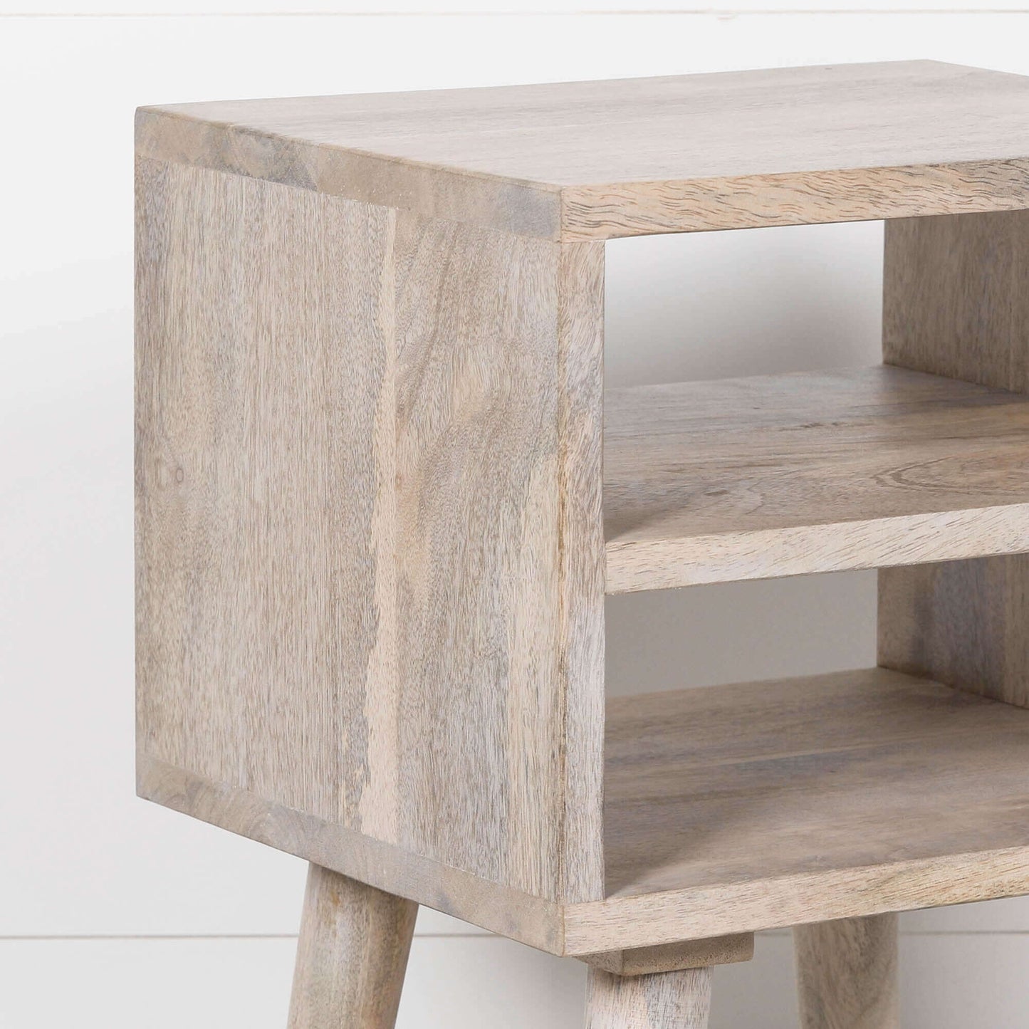Mango Wood Blanchie Washed Bedside Table with Storage Shelf
