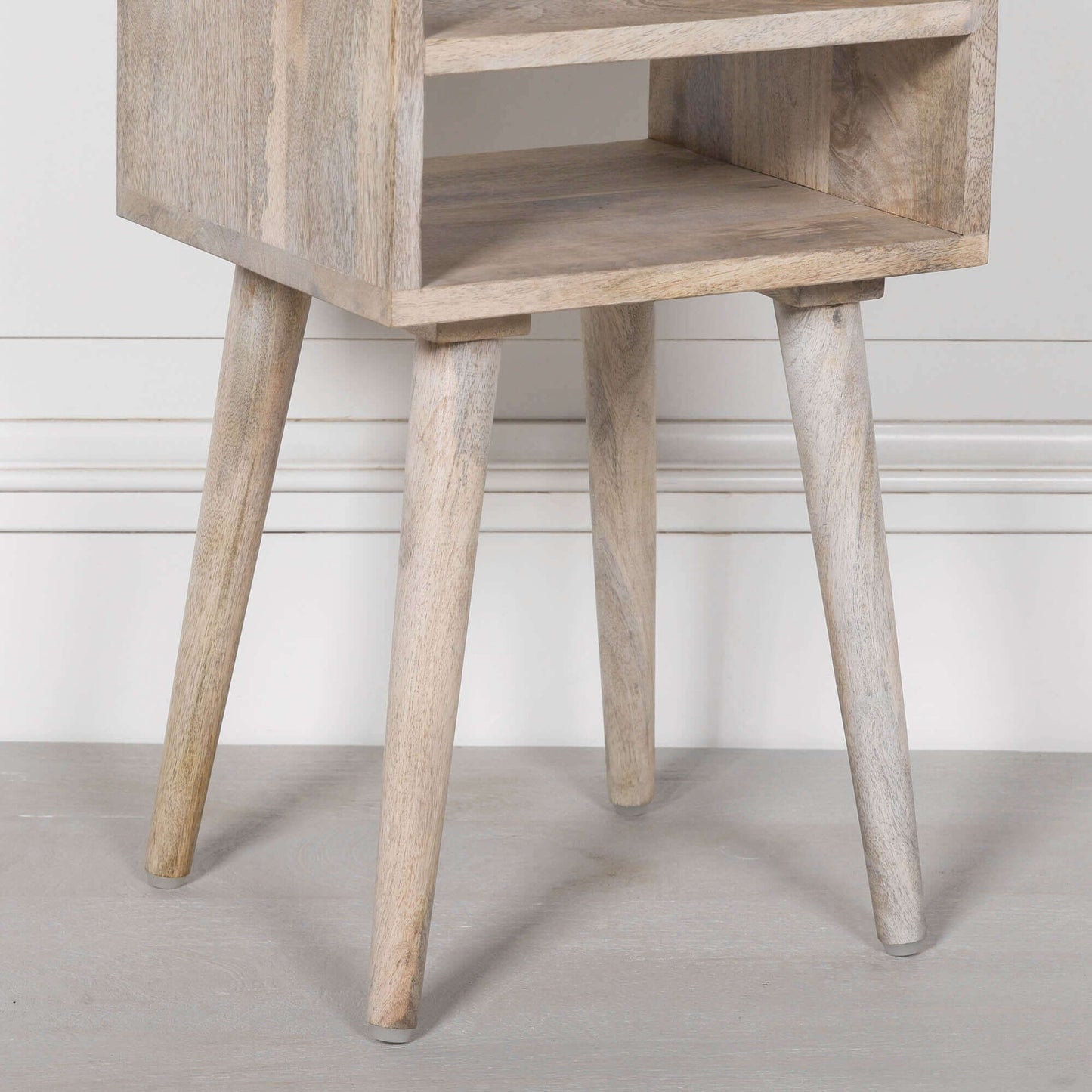 Mango Wood Blanchie Washed Bedside Table with Storage Shelf