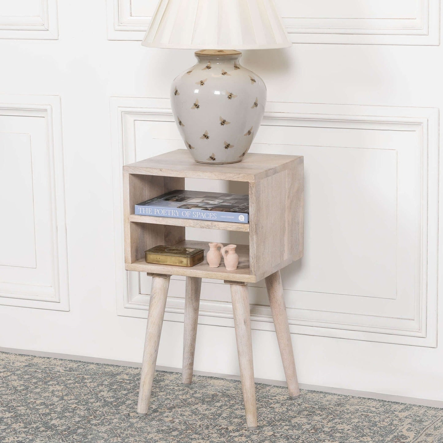 Mango Wood Blanchie Washed Bedside Table with Storage Shelf
