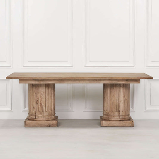 Wooden Rectangular Rustic Dining Table with Columned Legs 220cm
