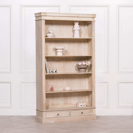 Blanche Wooden Rustic Single Open Bookcase with Drawers