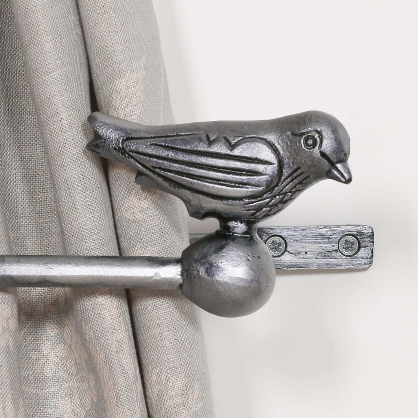 Silver Cast Iron Decorative Bird Curtain Holder Set