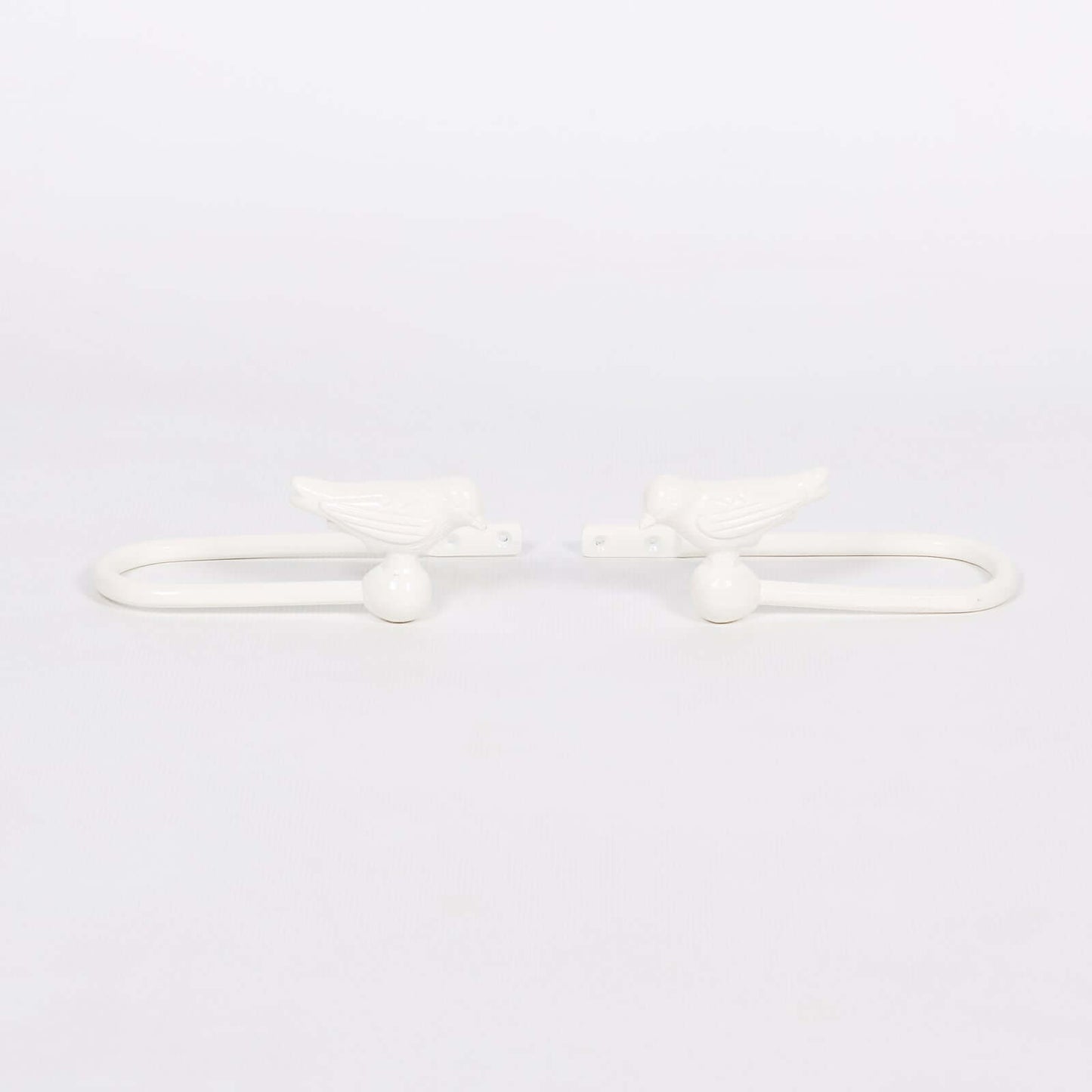 White Cast Iron Decorative Bird Curtain Holder Set