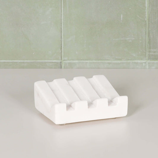 White Marble Grooved Soap Holder