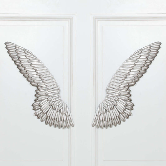Large Metal Wall Silver Angel Wings