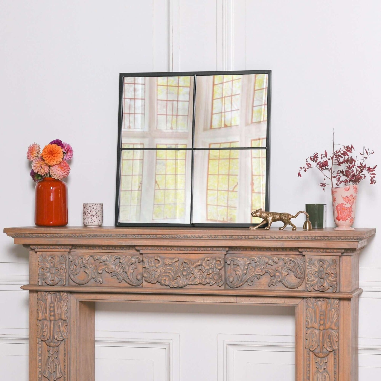 Black Square Window Mirror Metal 60cm