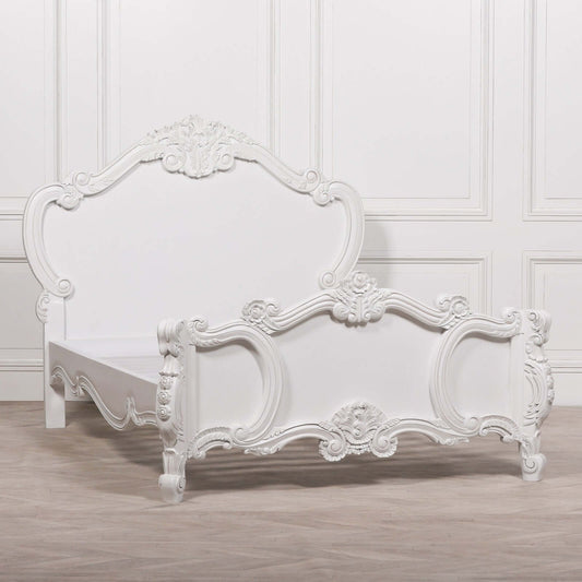 White Carved Rose Cherub King Size 5ft Bed French Chateau Style