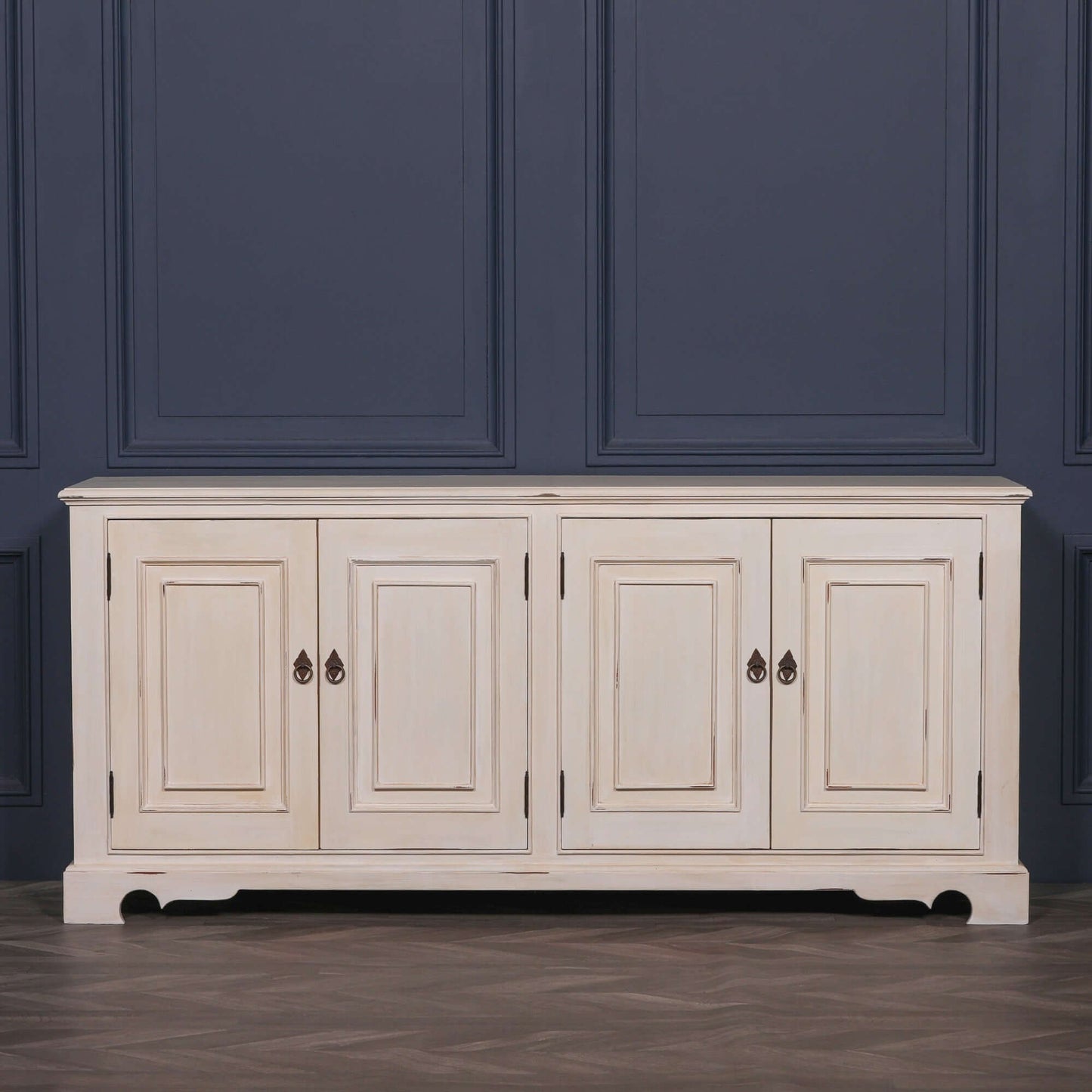 White Brush Painted Classical Sideboard Distressed Aged Finish
