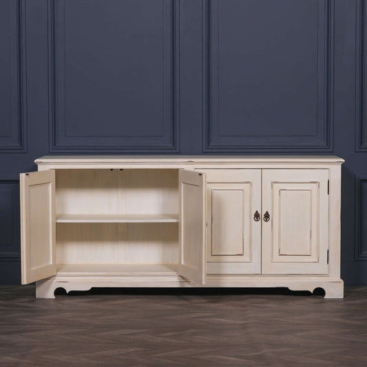 White Brush Painted Classical Sideboard Distressed Aged Finish