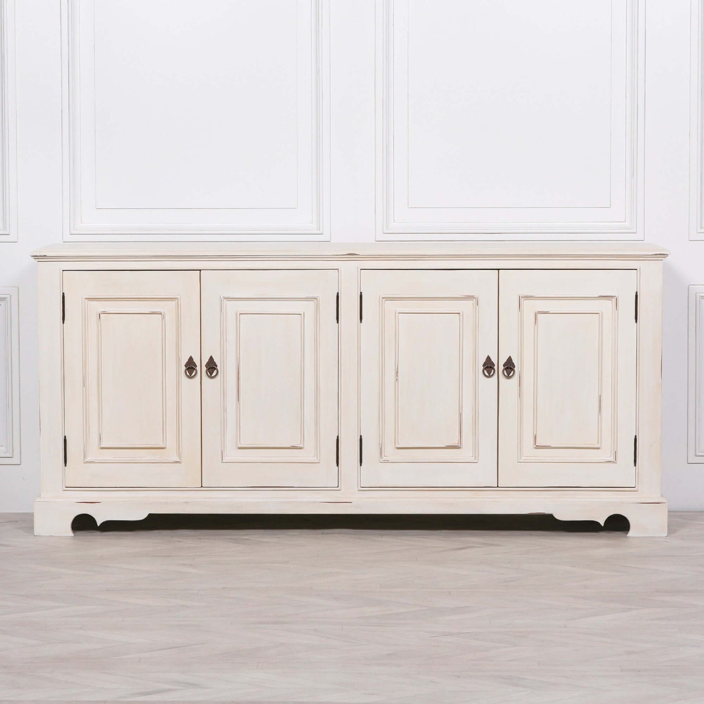 White Brush Painted Classical Sideboard Distressed Aged Finish