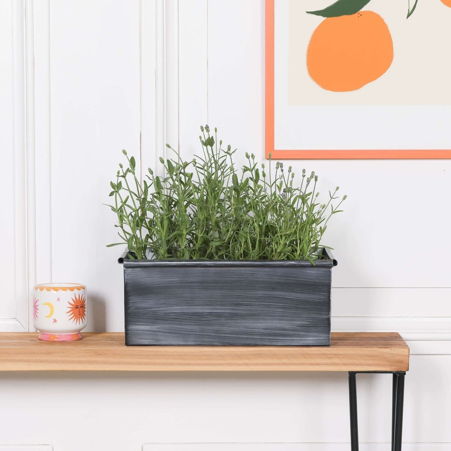 Roll Top Weathered Iron Style Metal Planter - 34cm