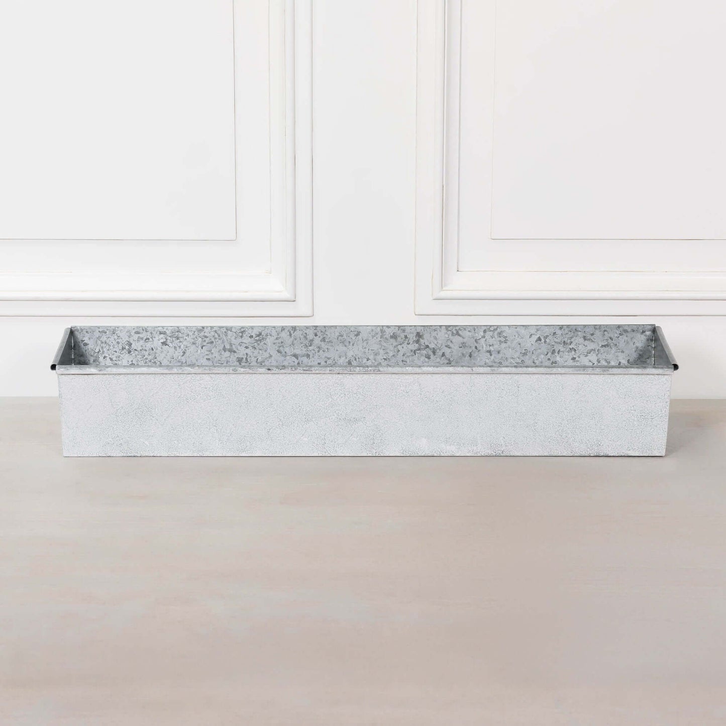 Roll Top White Wash Metal Planter - 84cm