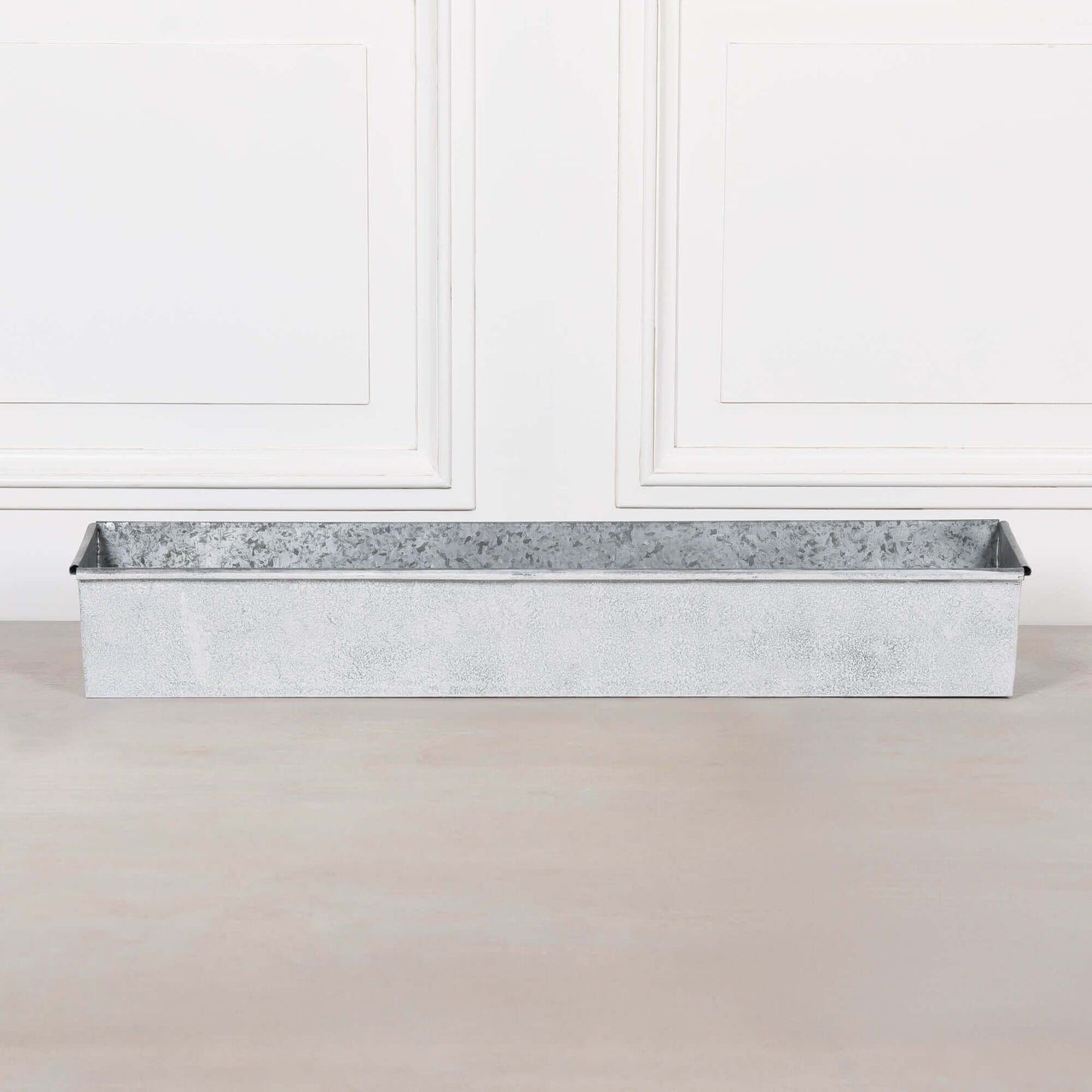 Roll Top White Wash Metal Planter - 94cm