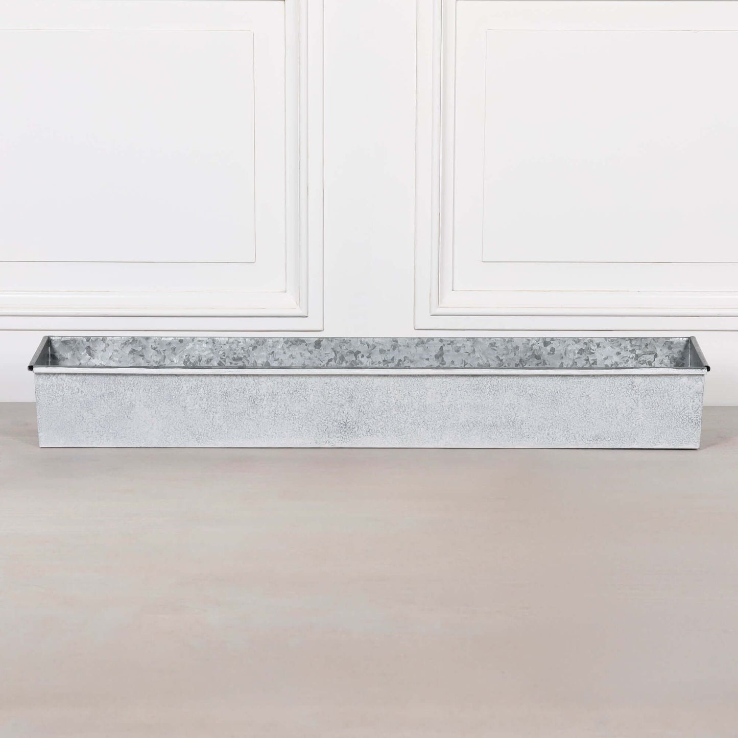 Roll Top White Wash Metal Planter - 104cm