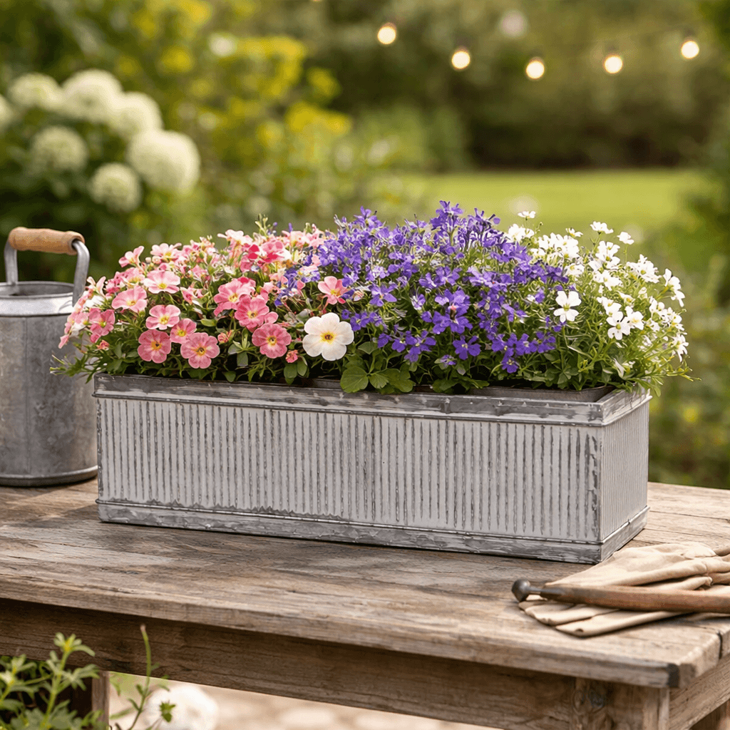antique window box planters Small Metal Galvanised Vintage Window Box Planter